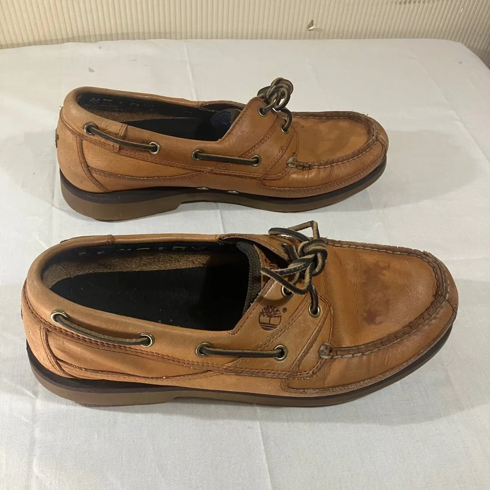 Timberland Mens 10M Tan Brown Leather Boat Shoes Deck Loafers 72039